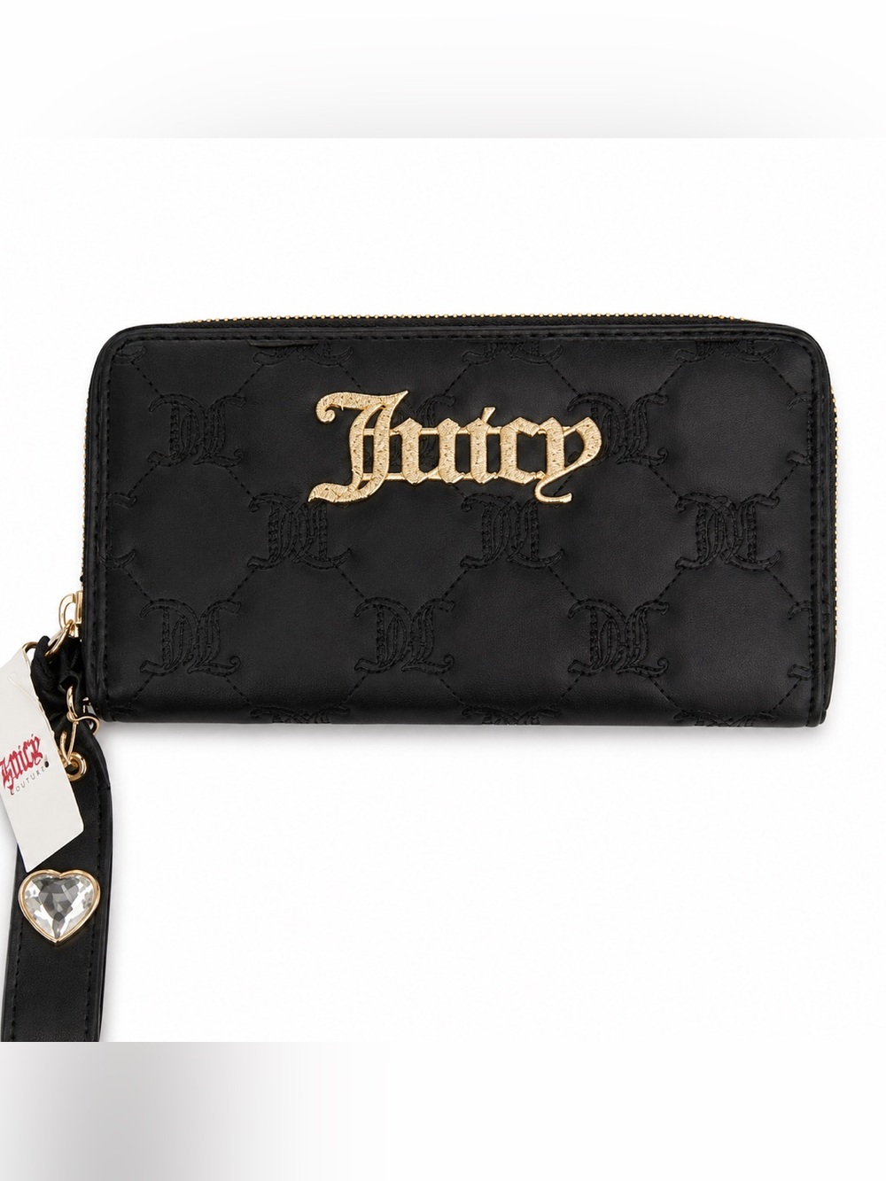 Juicy Couture Black Quilted Logo Zip-Around Wallet with Gold Script